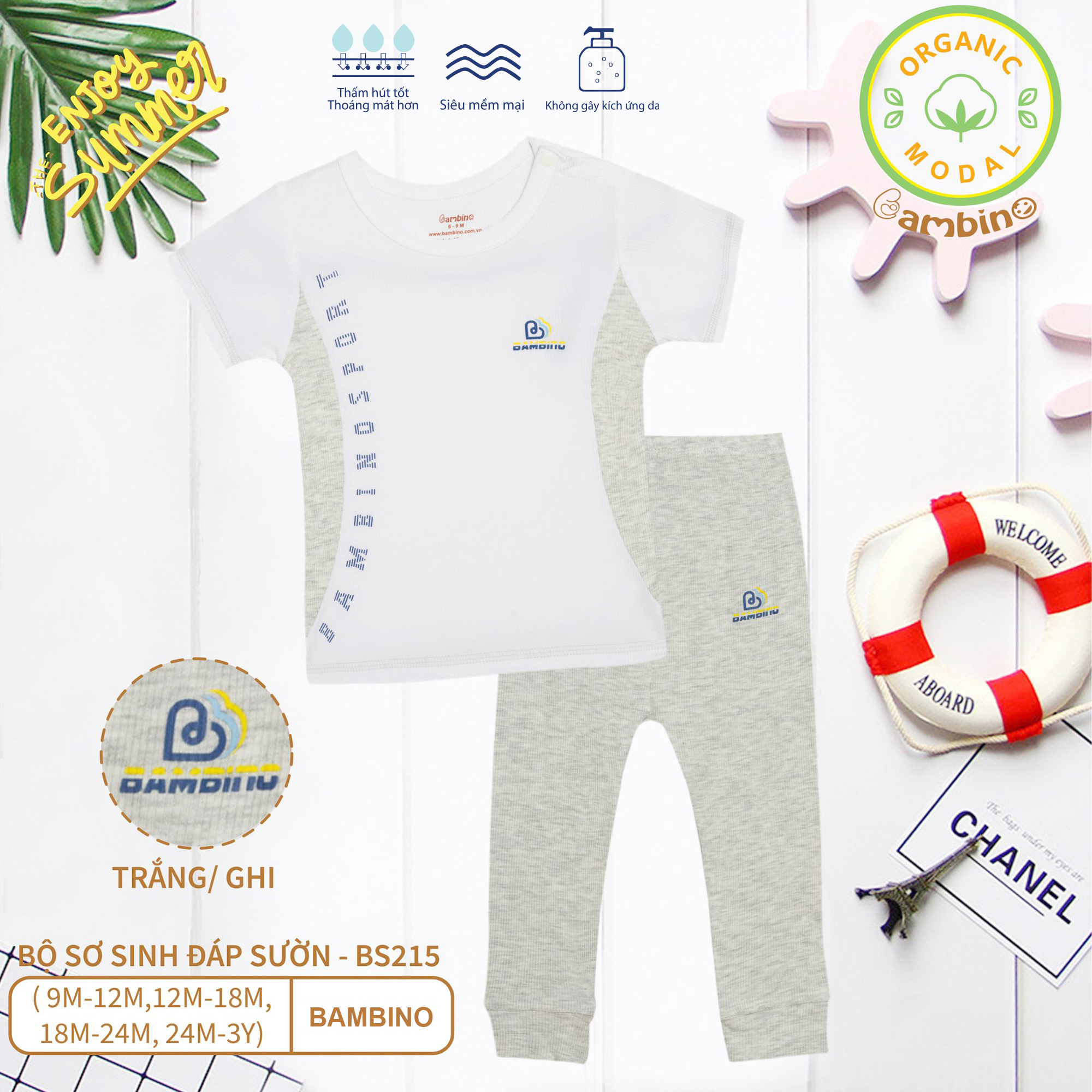 BS215 - Bộ Sơ Sinh Cộc Tay vải tăm Modal